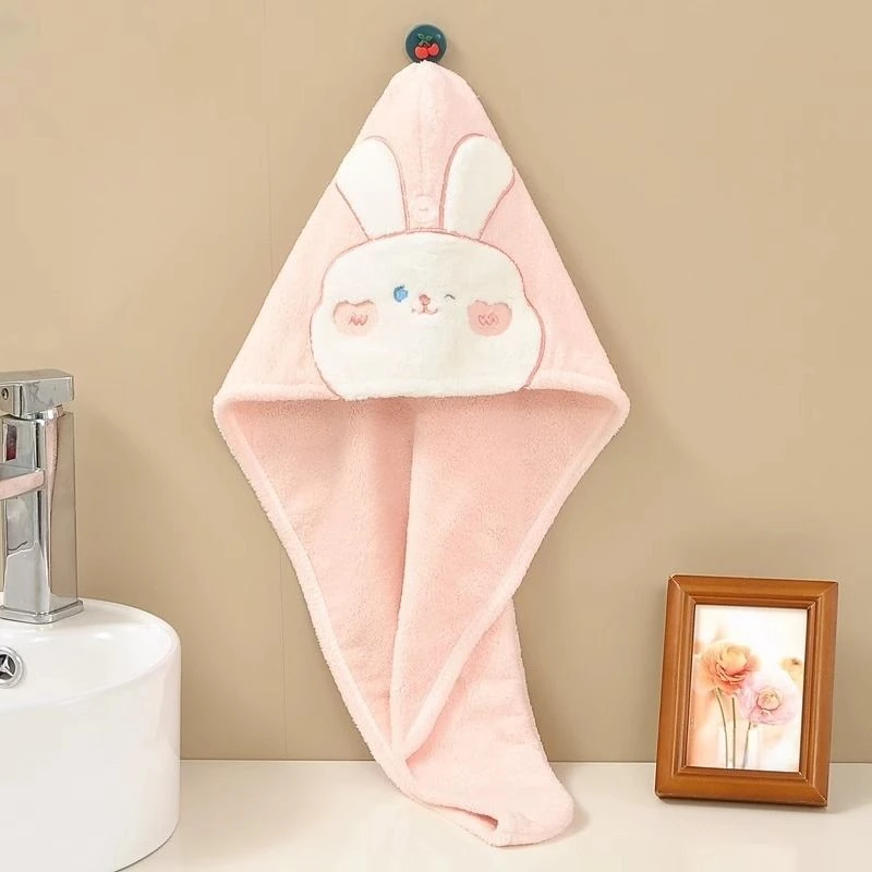 新款卡通珊瑚绒速干女士洗头包头巾夏季加厚绣花免吹干发帽批发