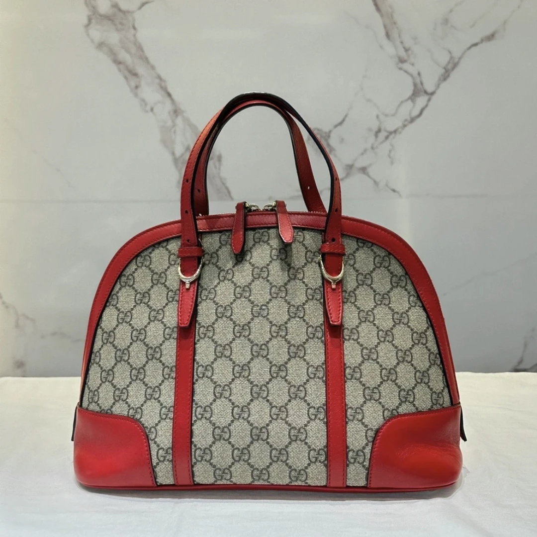 95新 GUCCI/古驰 XM/红色拼乌木色老花贝壳手提斜挎包/KH11410722