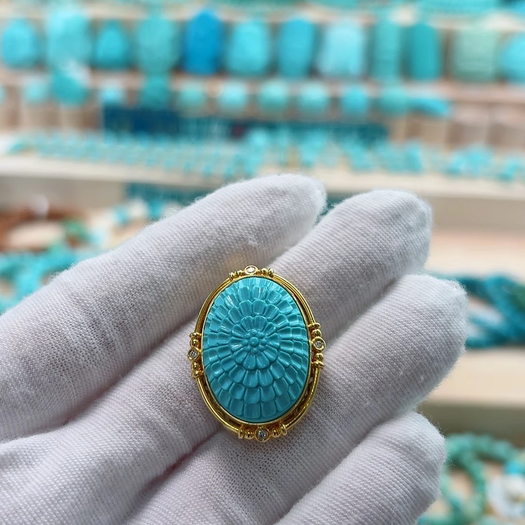 绿松石18K金镶嵌珠宝奇石