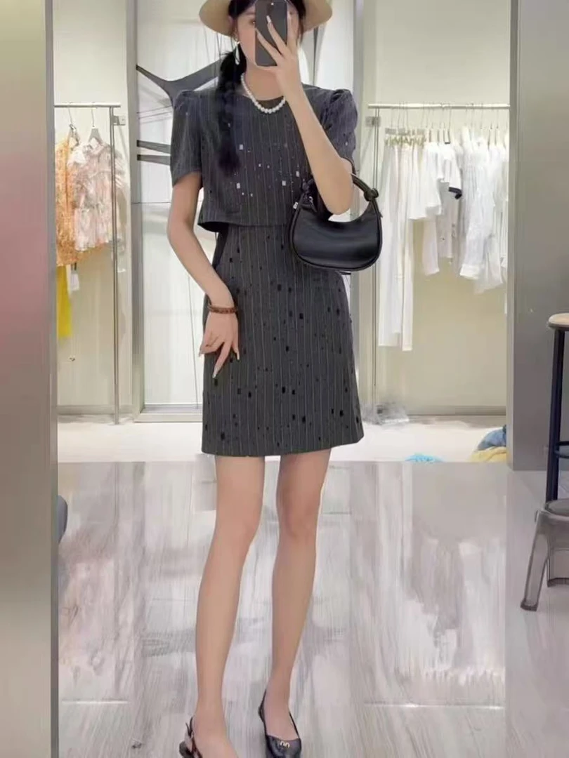 【 高奢•墨雪】H096新款重工设计款连衣裙小香风显瘦气质时尚