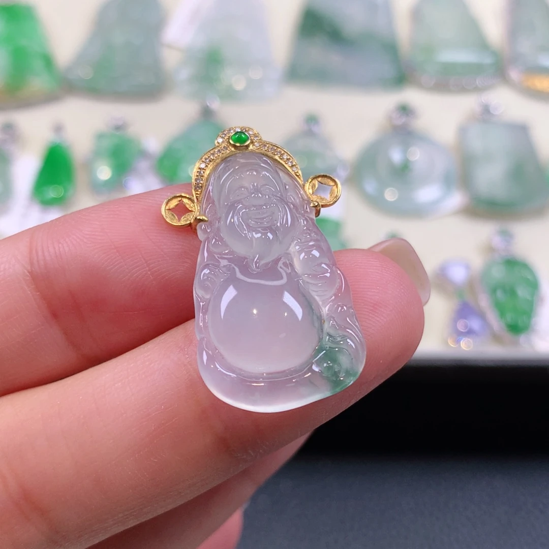 翡翠18K金镶嵌颈饰缅甸天然a货翡翠