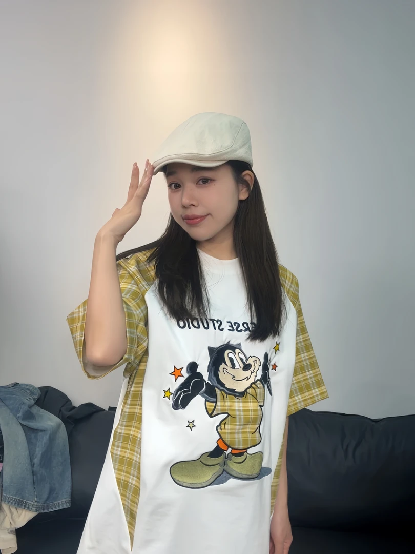 莹小莹 卡通短袖刺绣夏季圆领情侣T恤潮流宽松休闲学生印花