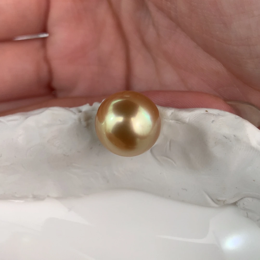 定制海水珍珠未镶嵌裸珠南洋金珠浓金色11-12mm