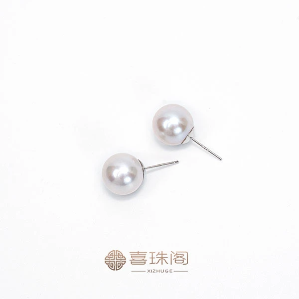 【新款大福利】S925银淡水珍珠白珠耳钉11-12mm