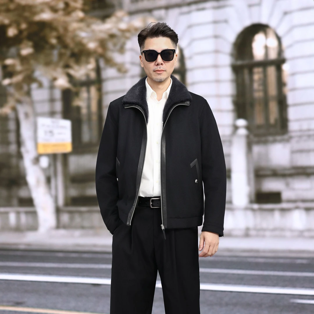 shouwang/兽王男士羊绒翻领水貂内胆男士冬季保暖外套服装