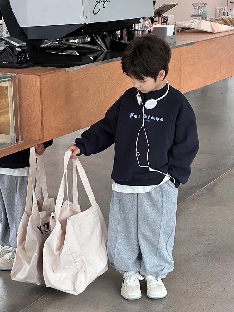 【现货】320g奥粒绒冬款男童帅气字母卡通加厚加绒卫衣24B117