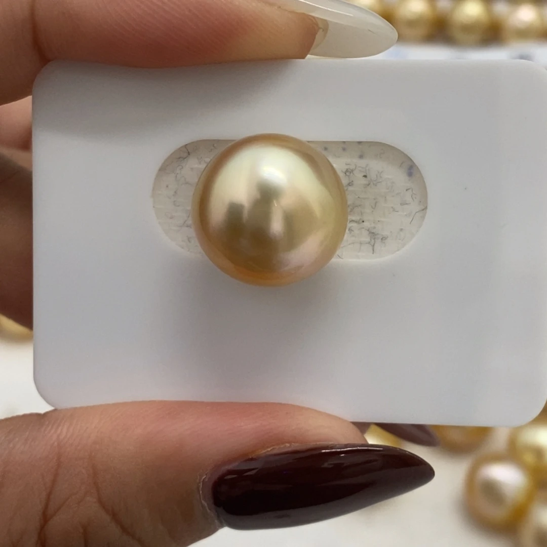 海水珍珠裸珠金珠炫彩14.3m近圆