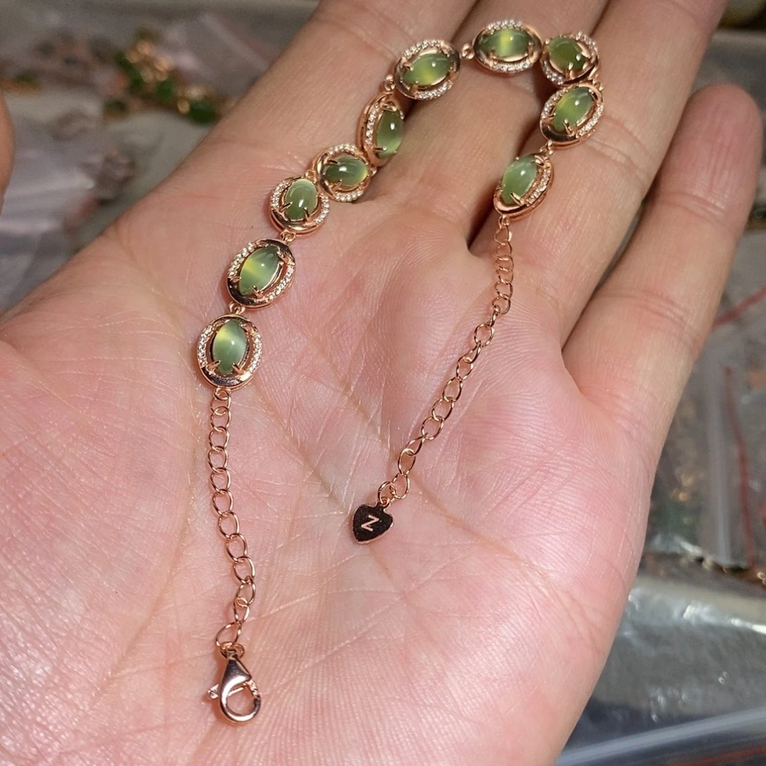 【闪购商品】银S925镶嵌手链和田玉（碧玉）