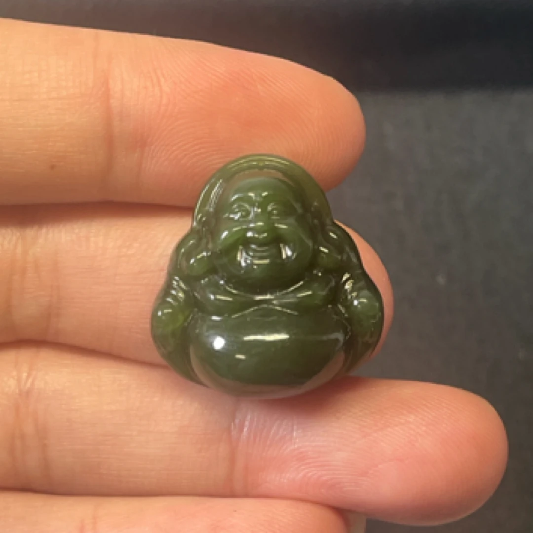 和田玉俄罗斯碧玉老料菠菜绿佛公