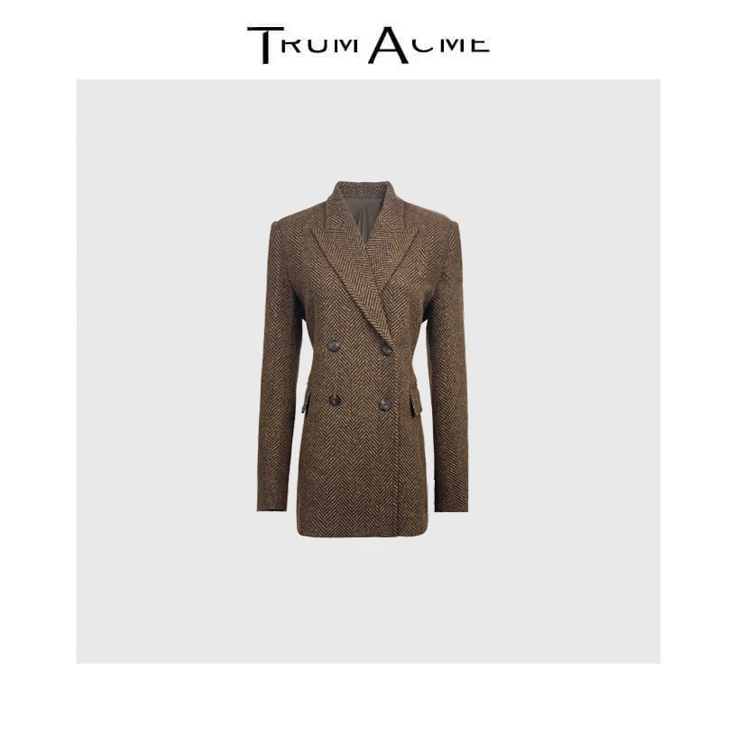 TrumAcme~老钱风中长款粗花呢西装夹克时尚通勤收腰显瘦修身女款
