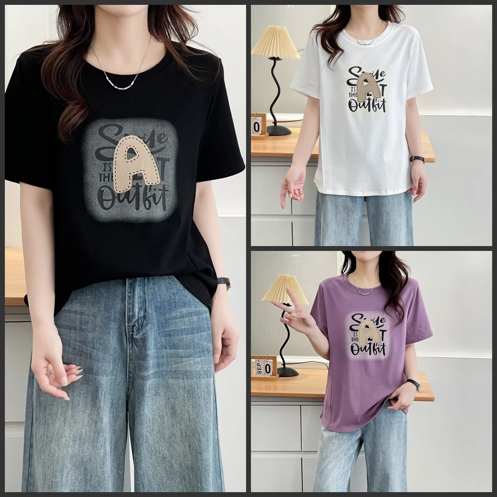 梦冬佳--110-195斤大码女装显瘦百搭个性印花夏装休闲短袖T恤上衣