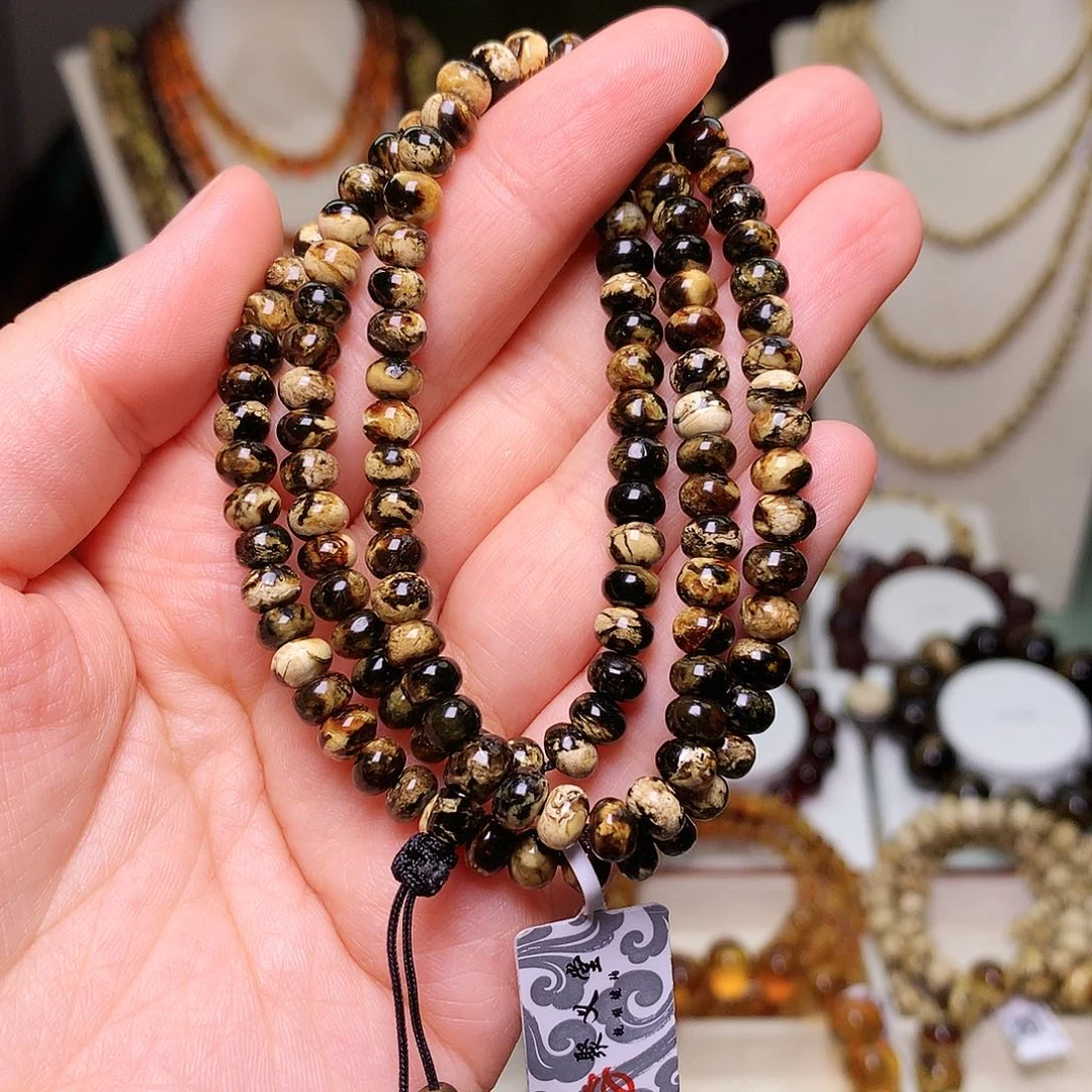 琥珀未镶嵌裸石5/128黑白妖花-926