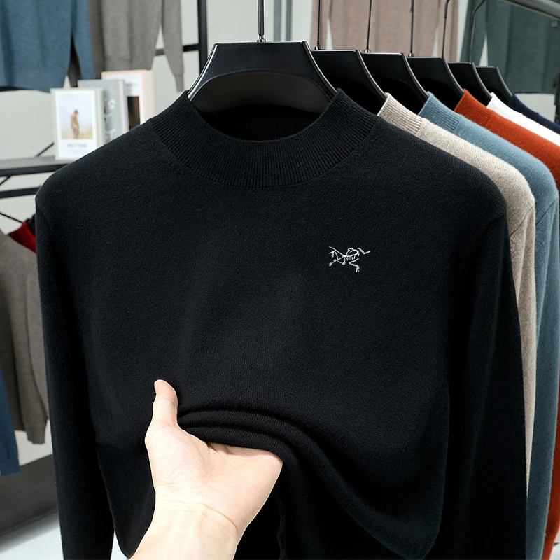 【1折专区·限购2件】2025专柜刺绣鸟男长袖t恤半高领休闲针织毛衣