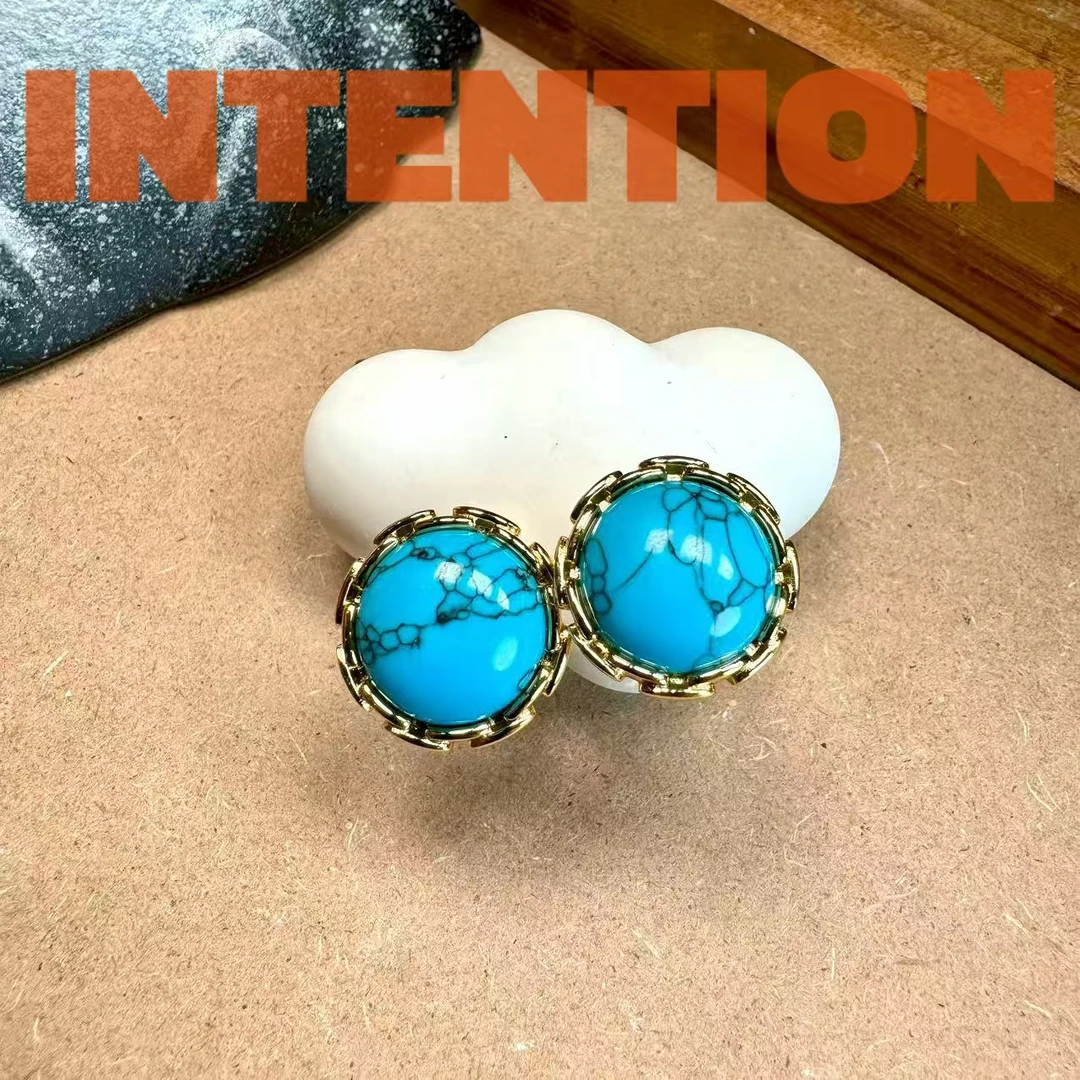 耳饰 正品INTENTION 高瓷蓝色【圆圆满满】耳钉AE1092