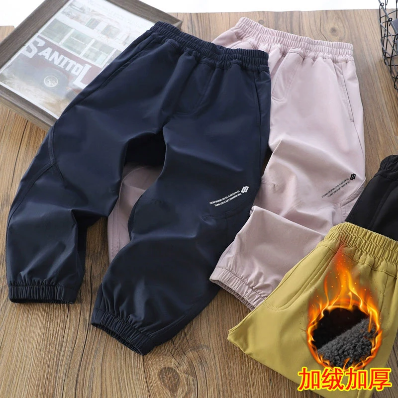 2025冬季新款加绒山系机能风软壳工装裤中大童宽松运动休闲裤耐磨