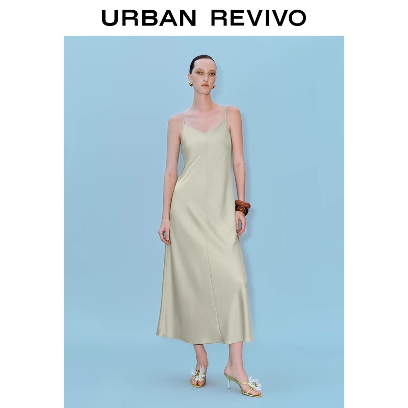 UR2025夏季新款女装法式气质垂感V领吊带连衣裙UWM750083
