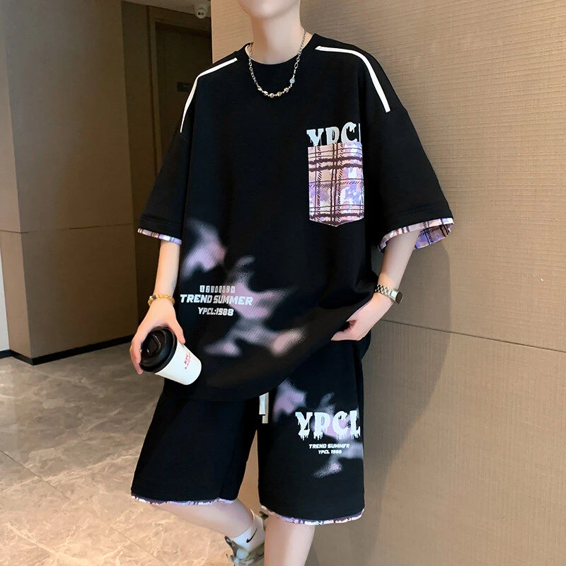 2025夏季圆领套装时尚外穿宽松透气舒服青少年学生套装大码潮流