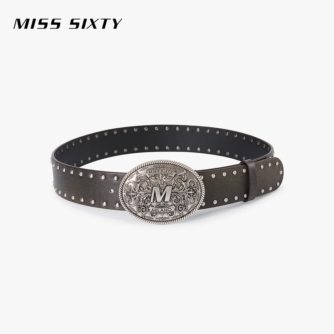 Miss Sixty2025春季新款腰带女复古金属潮酷铆钉牛皮革真皮百搭