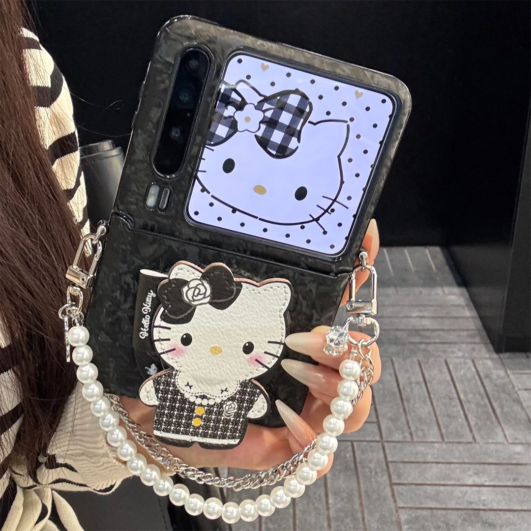适用华为purax典藏版折叠屏手机壳pocket2皮质kt猫磁吸支架链条女