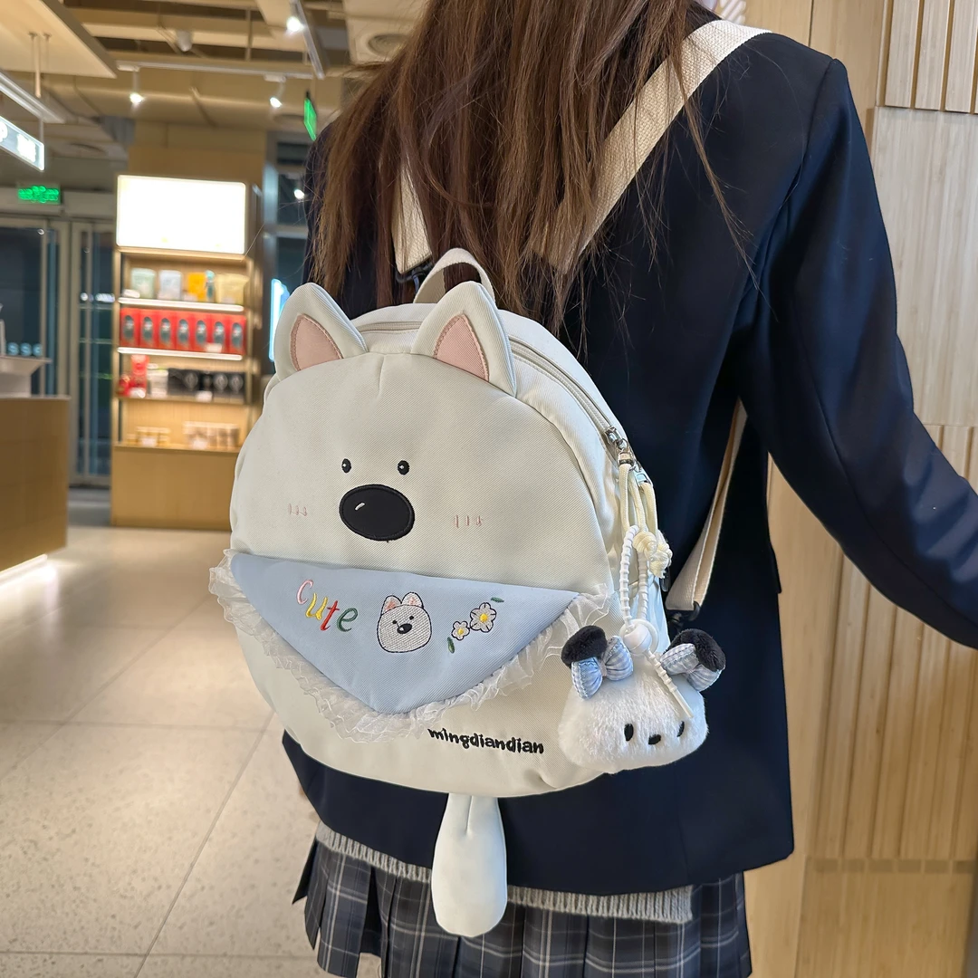 mingdiandian可爱围兜小狗双肩包新款卡通少女学生书包春游小背包