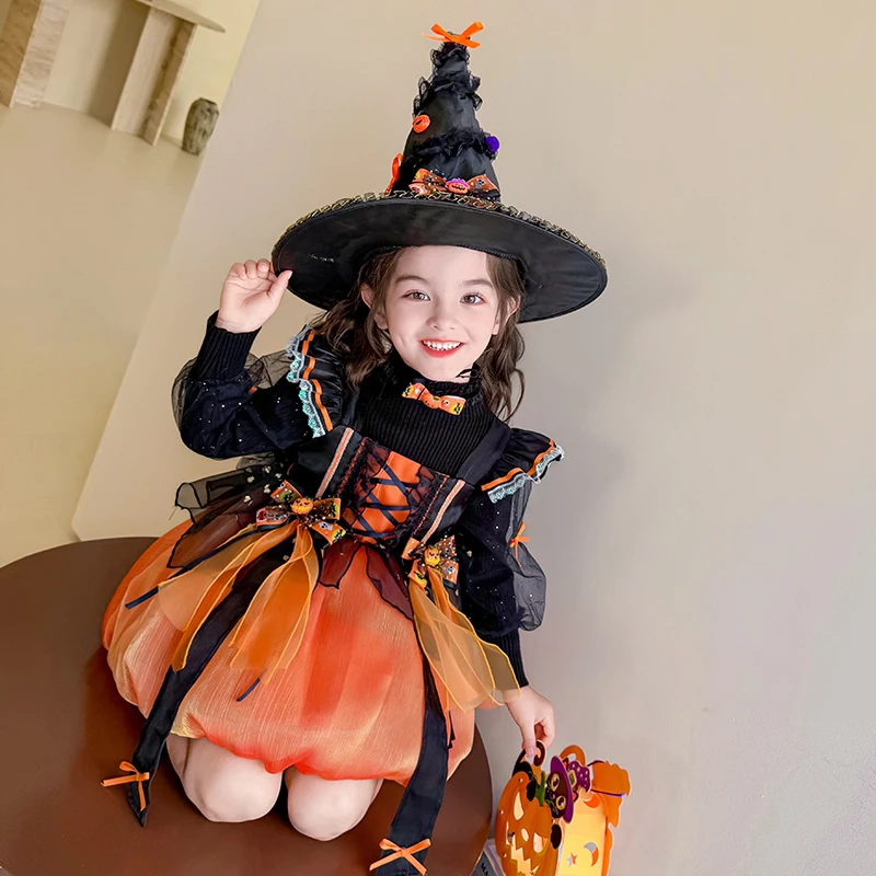 万圣节女童服装秋冬表演衣服儿童洛丽塔宝宝女巫cosplay连衣裙子