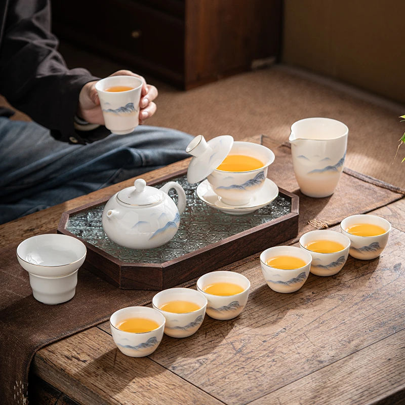 羊脂玉瓷悬停江山如画12头功夫茶具套装泡茶盖碗茶杯套装高档轻奢