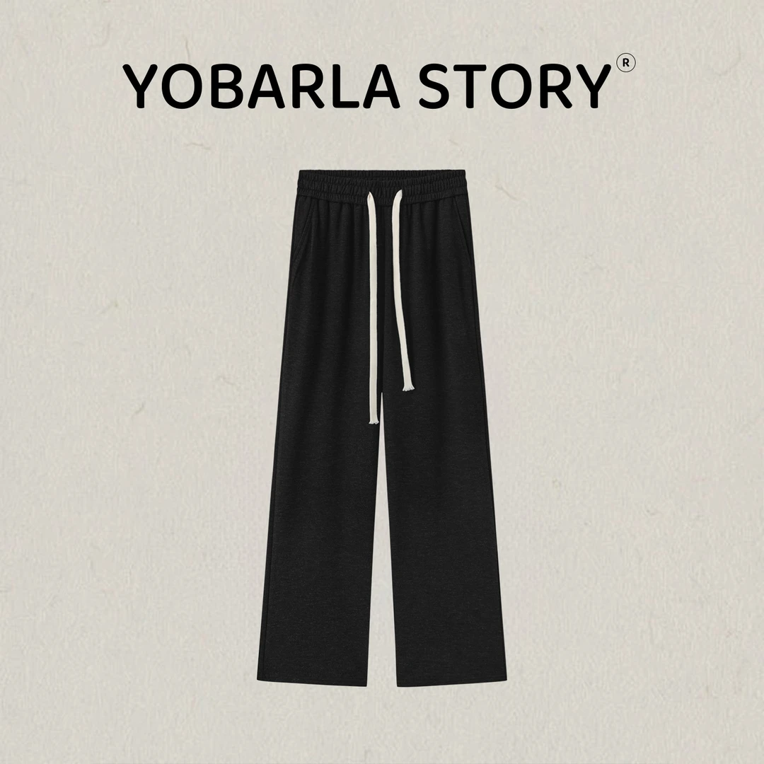 黑色慵懒糯米休闲裤女冬季加绒高腰直筒垂感大码宽松显瘦梨阔腿裤