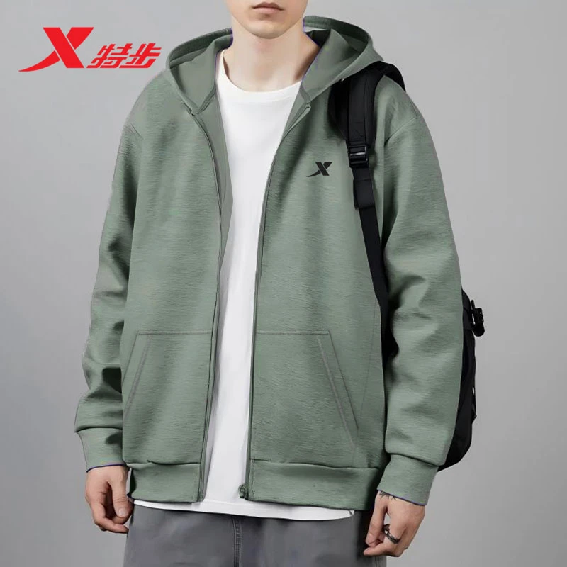特步开衫卫衣男士秋季2025年新款运动服连帽夹克潮流休闲外套男装