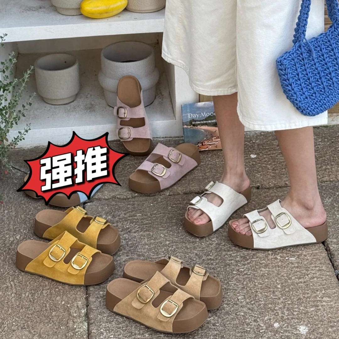 磨砂感时尚金属扣拖鞋D765609-1