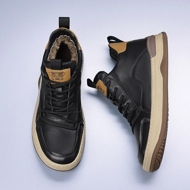 头层牛皮冬季男士棉鞋羊皮毛一体保暖休闲男款棉鞋男款冬季