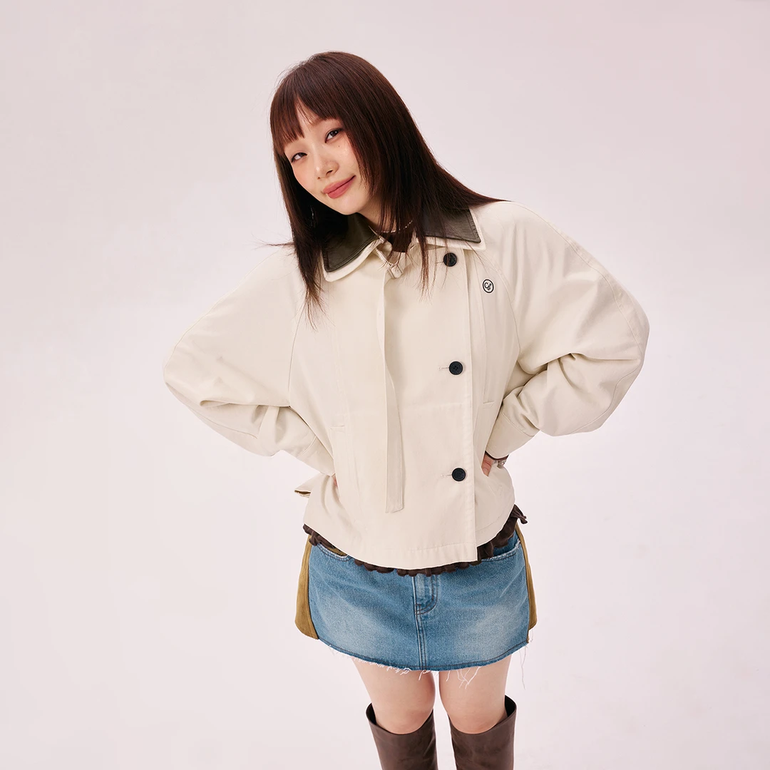 CHUU秋季女装字母刺绣风琥珀流光风机车夹克宽松显瘦百搭风衣