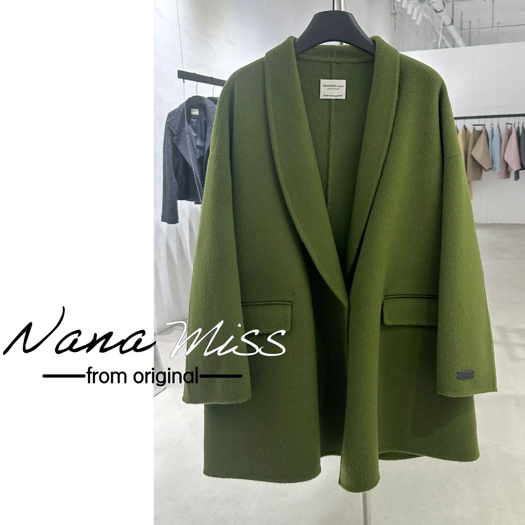 【奇异果-短大衣】极简风简约西服款奇异果绿羊毛大衣