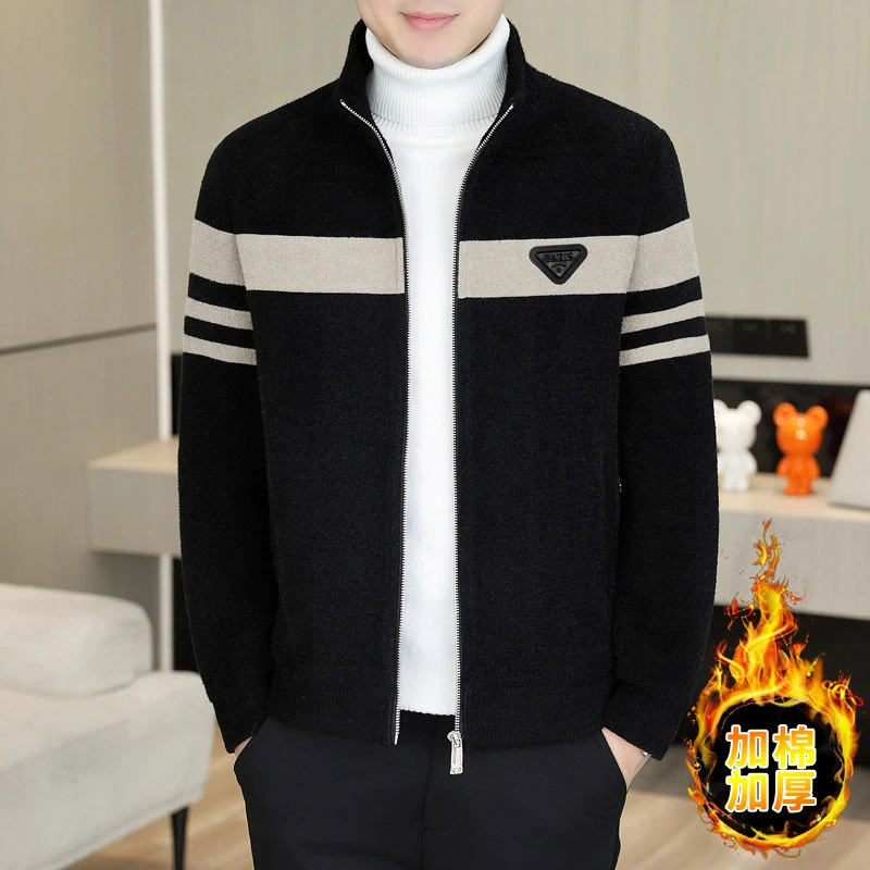秋冬新款加厚毛呢外套男士短款时尚休闲修身百搭加棉外套潮夹克男