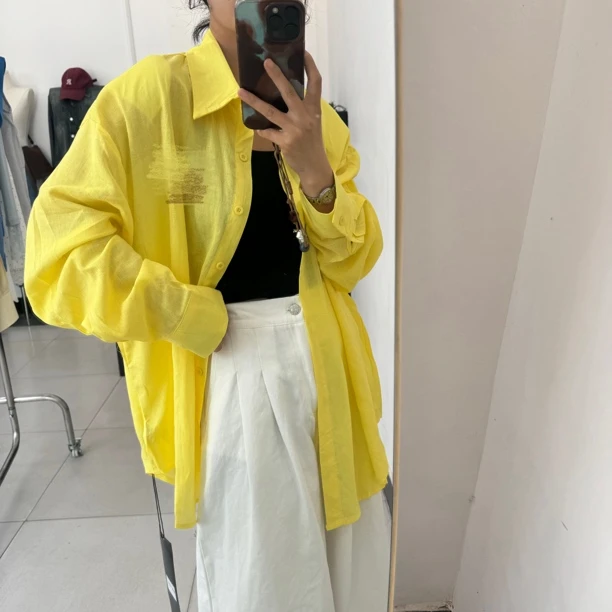 新款宽松带垫肩衬衫