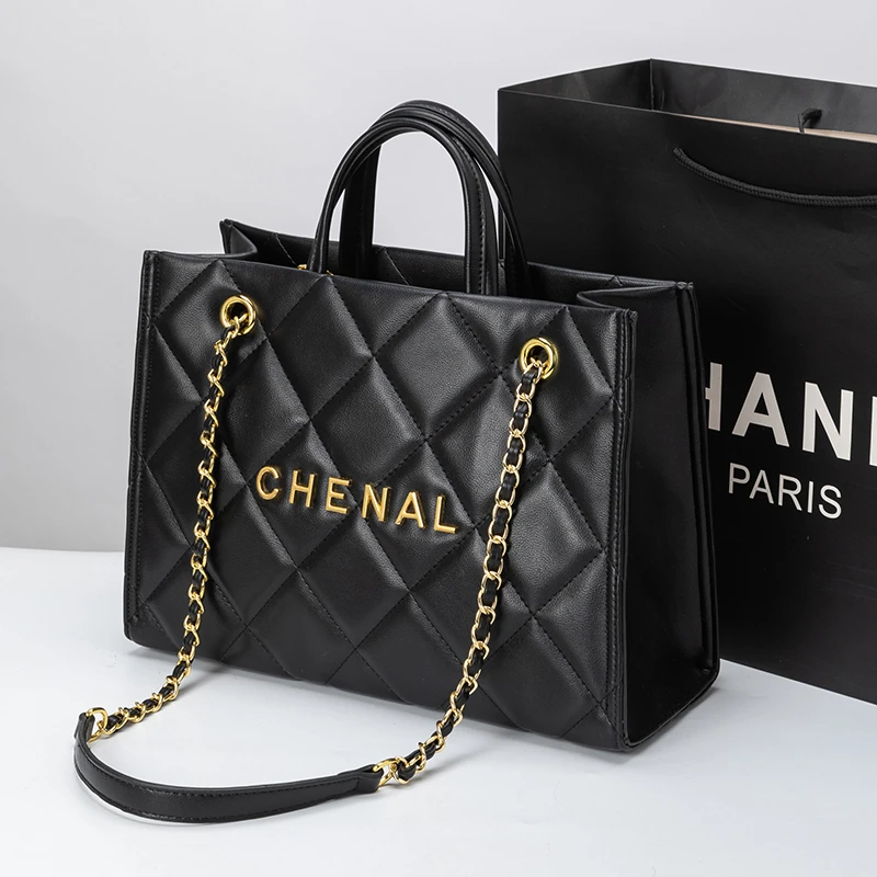 香港品牌真皮2025新款大容量小香风菱格托特包高级感单肩手提包女