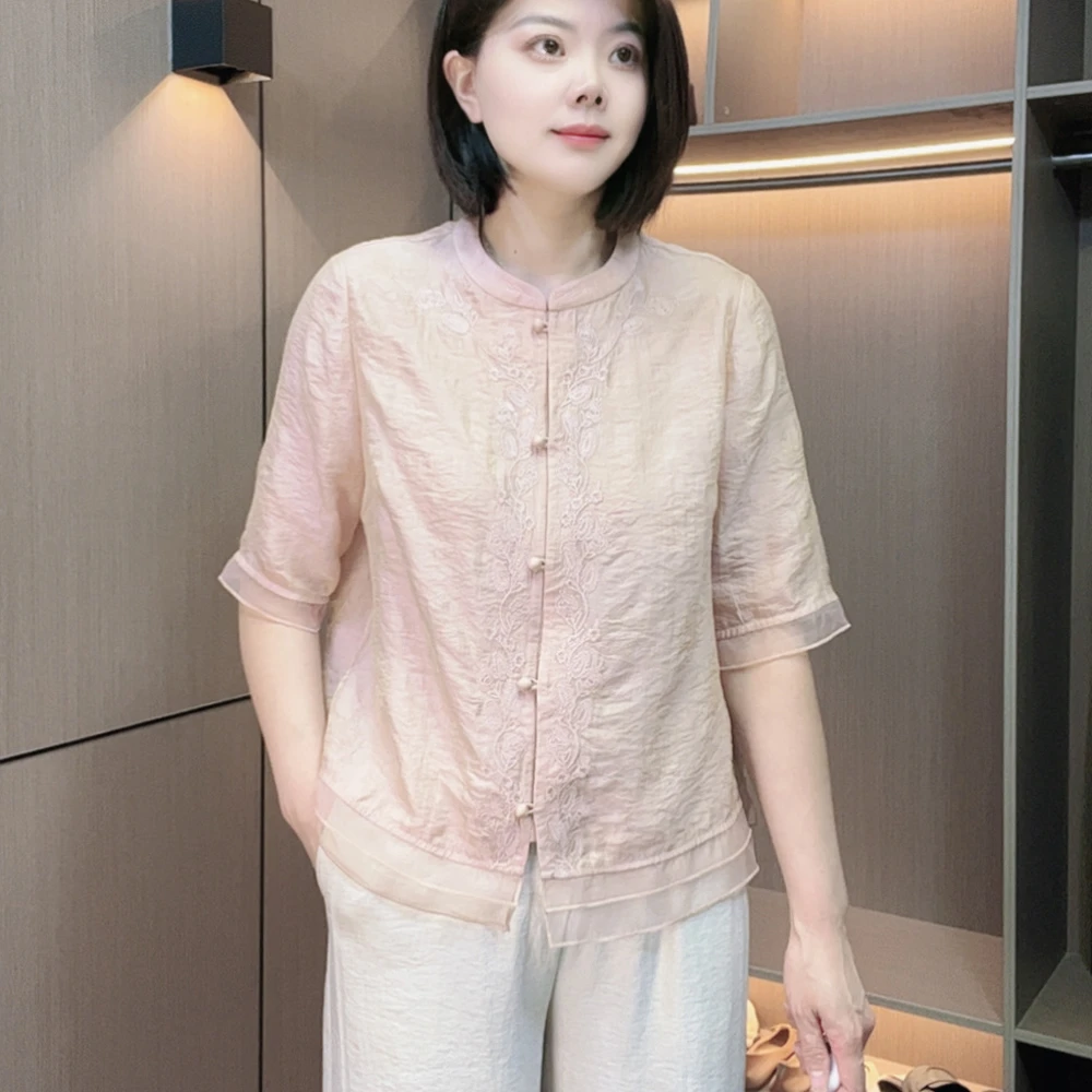 炫女人女装气质时尚休闲显瘦百搭夏季洋气短袖设计感圆领小衫781