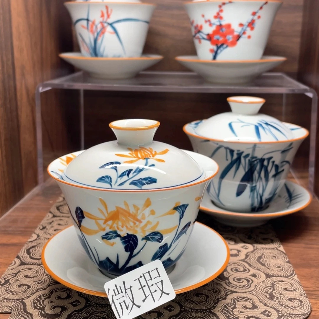 釉下手绘茶具微瑕