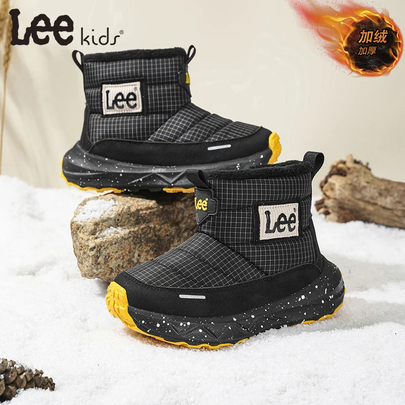 Leekids冬季新款防水儿童加绒雪地靴保暖轻便棉靴男童女童冬鞋