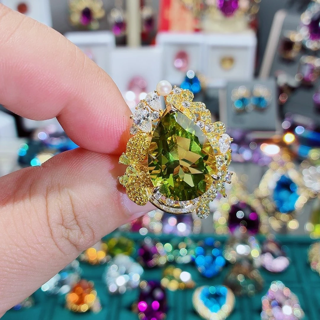 银S925镶嵌戒指水晶