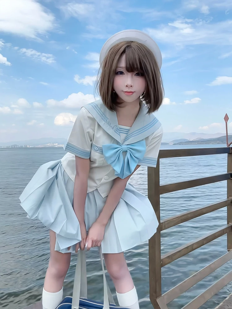 甜嗑jk原创正品新款蓝色水萝兔收腰显瘦甜美日系学院风水手服