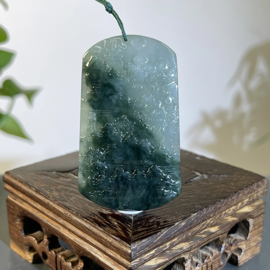 JCB02-97 天然缅甸A货翡翠 山水牌