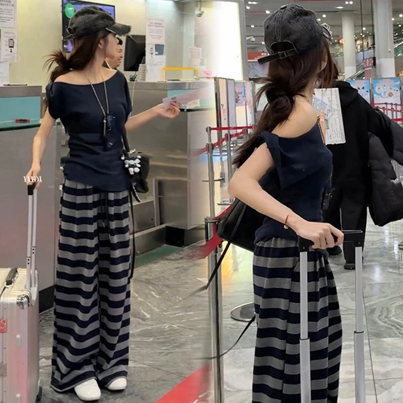 时尚百搭孕妇套装夏季新款爆款潮流气质露肩上衣松弛感抽绳休闲裤