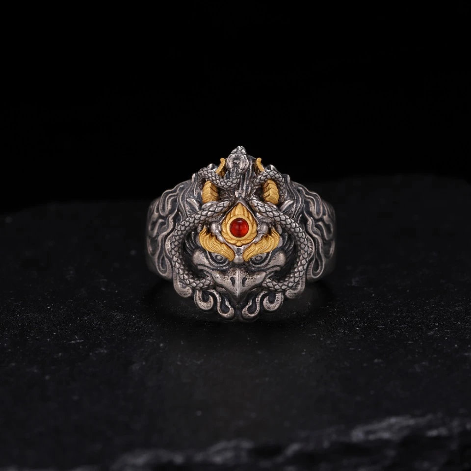 925银银制品 银财财手作时尚小众复古主事业学业威严大鹏鸟戒指