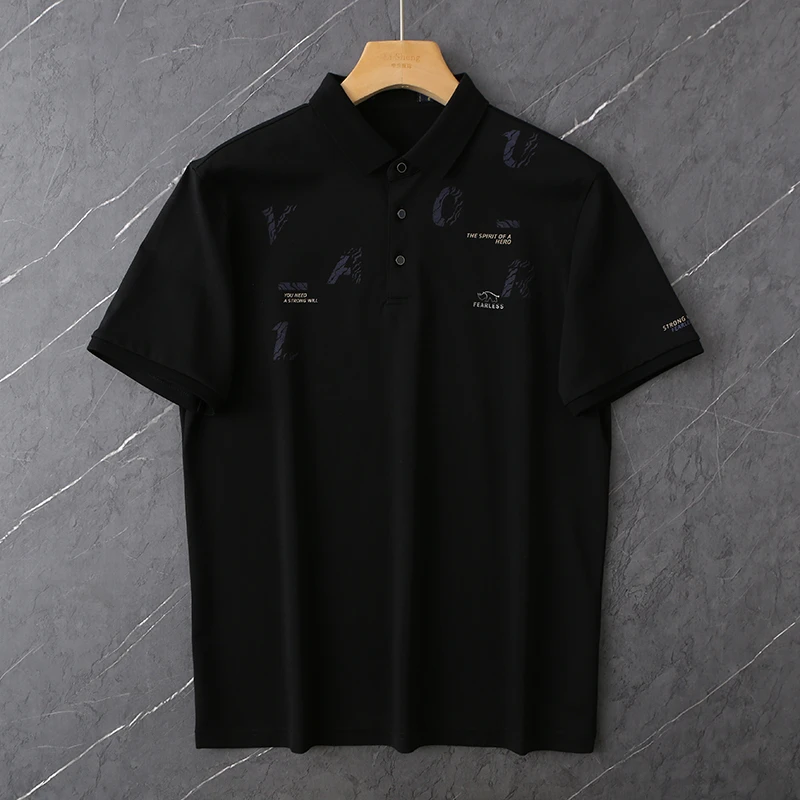 HS235剪标夏季男士短袖POLO衫清凉丝光棉压胶印花休闲半袖