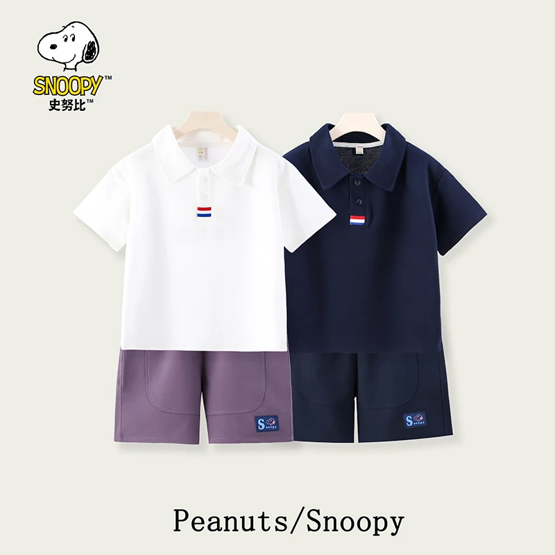 新史努比夏季夏款中大童儿童休闲时尚POLO衫透气卡通撞色套装