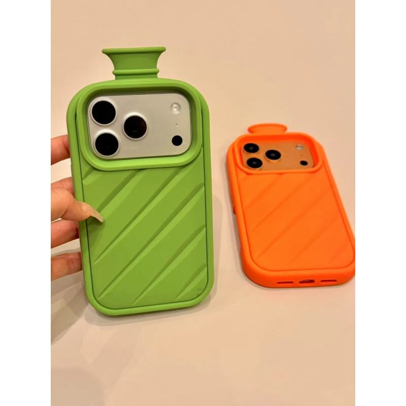 创意撞色橙绿热水袋适用iphone17promax苹果手机壳16promax硅胶15