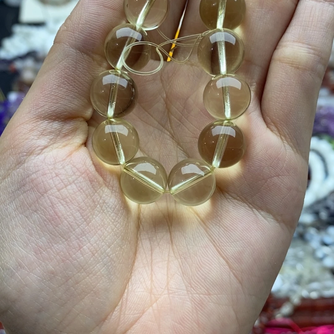 未镶嵌玛瑙/玉髓珠宝半成品一个天然净体柠檬黄水晶圆珠11.8mm
