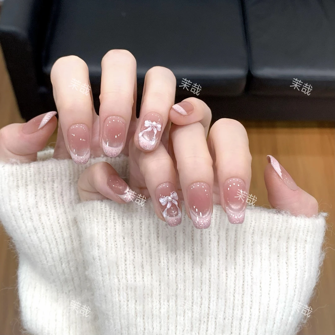 茉哉现货【甜心粉结】纯手工定制拆卸穿戴甲A3834