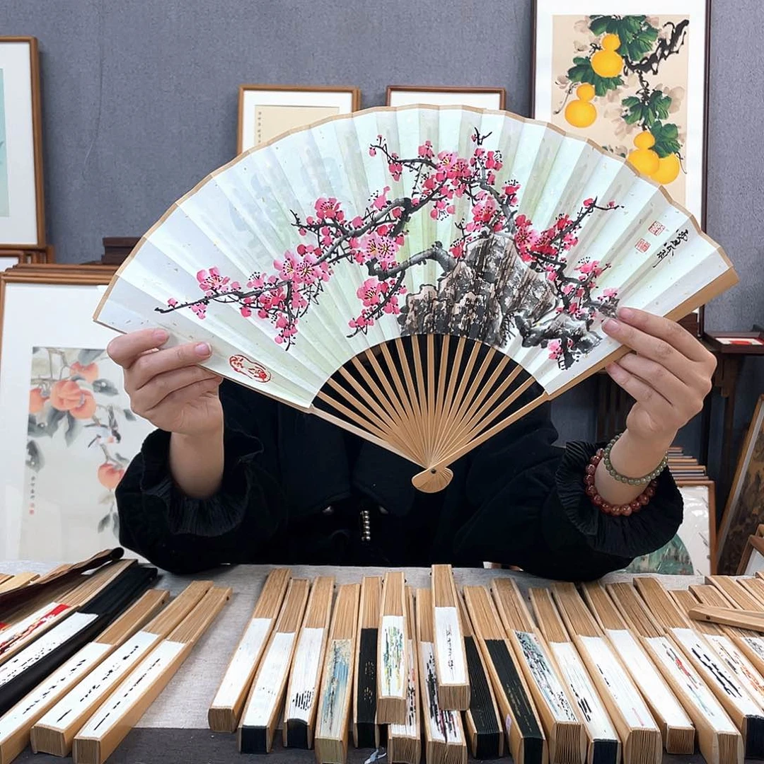 国画95寸玉竹-纯手绘-文玩扇骨（默认粘好）