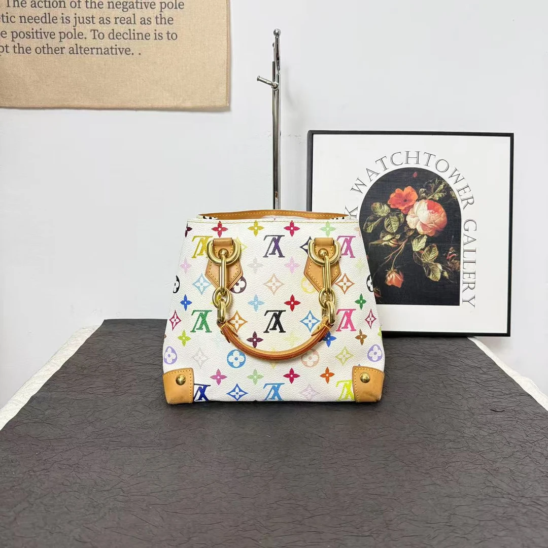 95新 LouisVuitton/路易威登 lv白三彩Vivian/手提包/托特腋下包